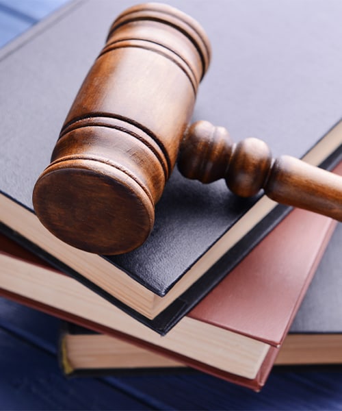 Gavel and law books closeup image